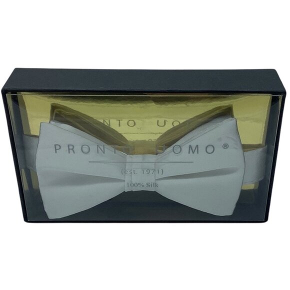 Pronto Uomo Couture 100% Silk White Bowtie Formal Wedding NEW - Picture 1 of 3